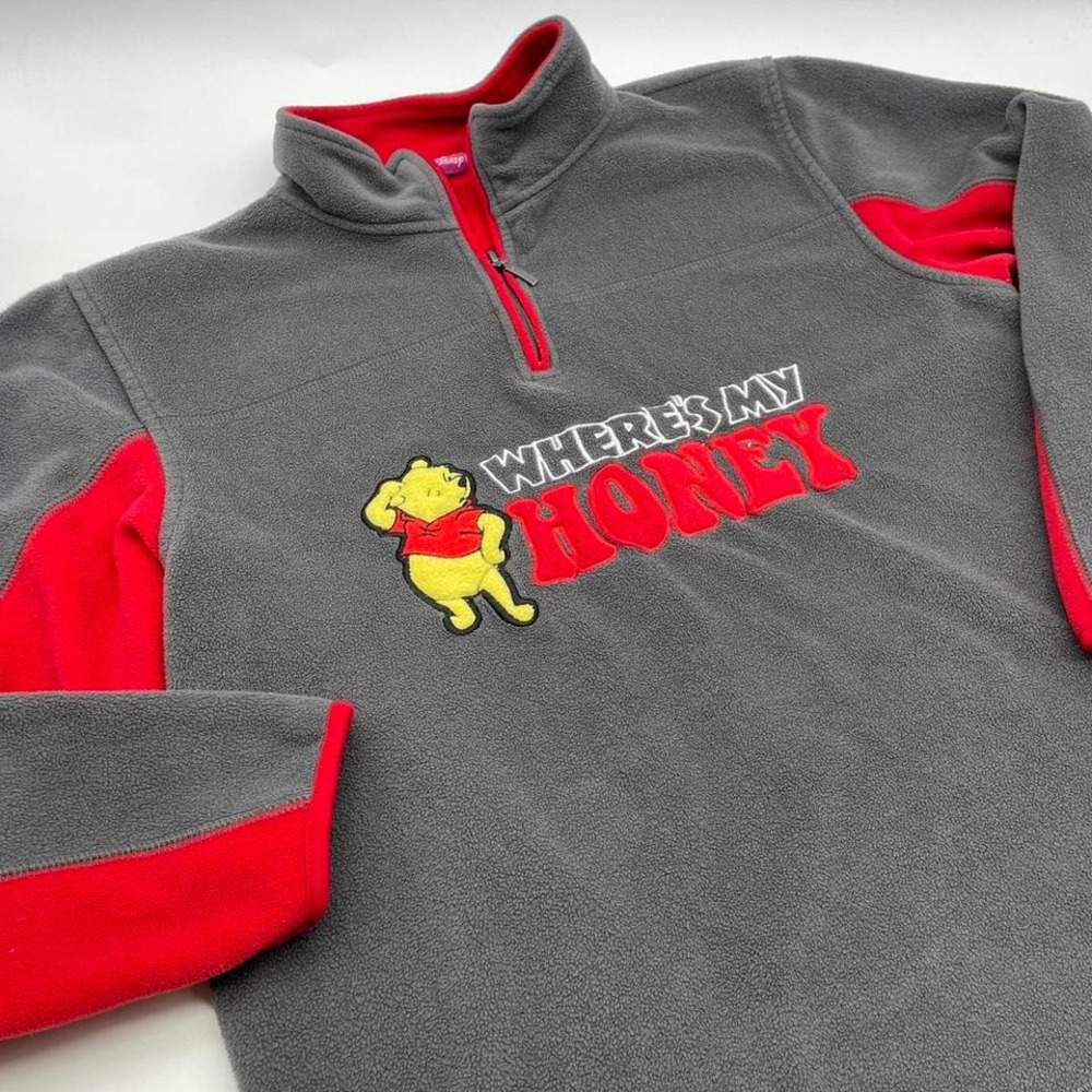 Vtg Women's‎ Large Grey and red Winnie the Pooh quarter zip soft sweatshirt